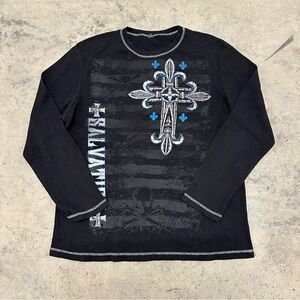 VTG No Boundaries Y2K Grunge Skull Long Sleeve Thermal Shirt Collectible Large